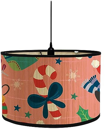Moderne runder Lampenschirm Trommelform für Tischlampen und Stehlampen rote Weihnachts Hängelampenschirme für Wohnzimmer Küche Schlafzimmer Flure (Bonbon 30 x 30 x 20 cm)