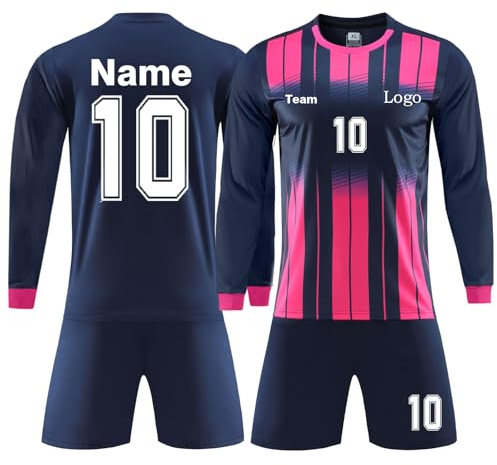 Benutzerdefiniert Fussball Trikot Kinder Set Personalisierte Jeder Namen Nummer Team Logo Langarm T-Shirt, Shorts und Socken Set für Junge Herren Anzug
