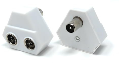 DRUT TV RF Aerial Antenna Coax Splitter, 1 Male to 2 Way Female Sockets Adapter Connector Joiner
