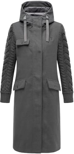 Navahoo Damen warmer Trenchcoat in Woll-Optik mit Strick-Ärmeln und Kapuze Knit Babe 14 Anthracite Gr. XL