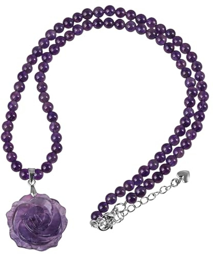 mookaitedecor Healing Crystal Rose Flower Pendant Necklace for Women | Hand Carved Crystal Rose Blossom Spiritual Jewelry, Reiki Energy Crystal Pendant, Romantic Gift for Your Lover