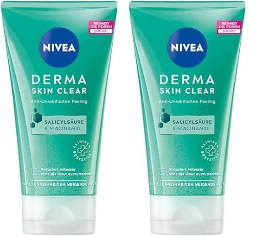 NIVEA Derma Skin Clear Anti-Unreinheiten Peeling (150 ml), hautverfeinerndes Anti Pickel Peeling für Gesicht und Körper, Gesichtspeeling mit Salicylsäure und Niacinamid (Packung mit 2)