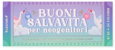 Legami - Pad of 48 (24 + 24) Voucher for New Parents in Italian, Voucher with Punched for Tear, Gift Idea, New Parents' Theme, 8 x 3.3 inches