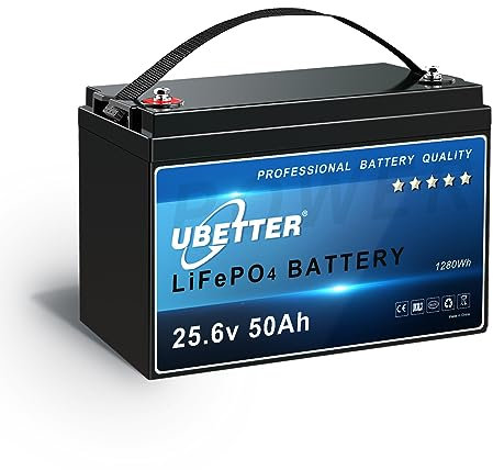 UBETTER 24V 50Ah LiFePO4 Akku, 24V Lithium Batterie mit 50A BMS, Max.1280Wh, 4000+ Ladezyklen Wiederaufladbare Batterie, Perfekt für Wohnmobil, Marine, Solaranlage, Off-Grid