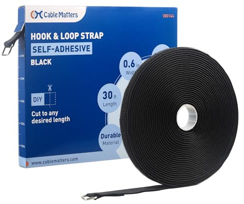 Cable Matters Klettband mit Schnallen, 9 m x 15 mm, 45 Schnallen, Schwarz | Rolle mit 45 Metallschnallen, 15 mm breite verstellbare Kabelbänder, 45 Metal Buckles