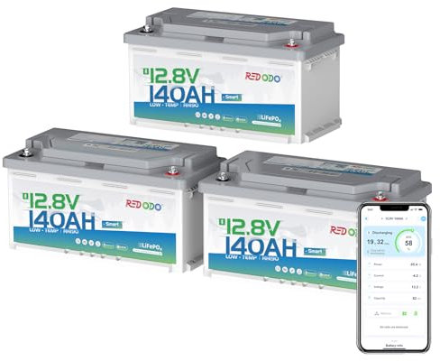 Redodo [3PACK] 12V 140Ah H190 Bluetooth LiFePO4 Batterie mit 189mm Höhe, 1792Wh Tiefzyklus Lithium Batterie mit 150A Smart BMS, Niedrigtemperaturschutz, Perfekte Ersatzbatterie für Wohnmobil, RV