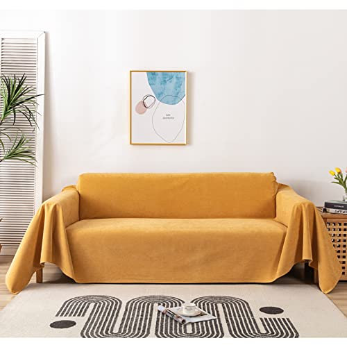 Wasserdicht Cord Sofabezug 4-Sitzer Big Sofa Plaid Vollhülle Rutschfester Schoner Wohnzimmer Deko Decke Gelb 180 * 380 cm