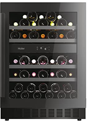 Haier Wine Bank 60 Series 6 Integrated Wine Cooler, 44 Bottles, Black | Built-in Wine Fridge with Dual Temperature Zone, LED Lighting, Anti-Vibration System, hOn App, HAKWBD 60 UK