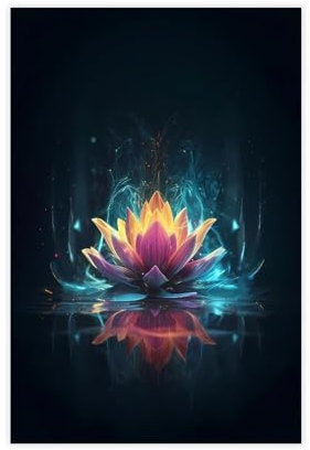 Lotusblüte Neon Kunstwerk Leinwand Poster Wandkunst Dekor Druck Bild Gemälde für Wohnzimmer Schlafzimmer Dekoration Unrahmen: 30 x 45 cm