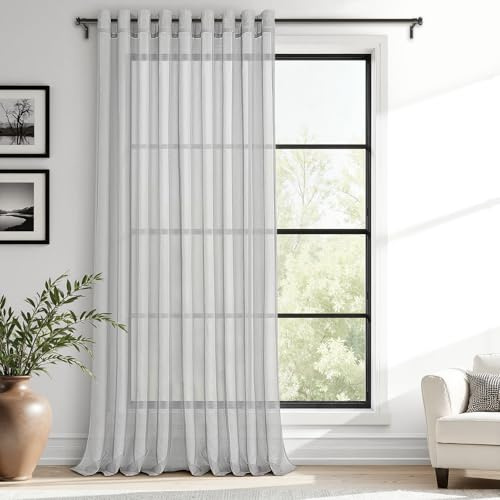 MRTREES Gardinen Wohnzimmer Modern Lang mit Ösen, Vorhang Grau Transparent 1 Stück, 245 cm Lang 200 cm Breit, Gardinen Wohnzimmer Modern Durchsichtig Gardine für Schlafzimmer Küche