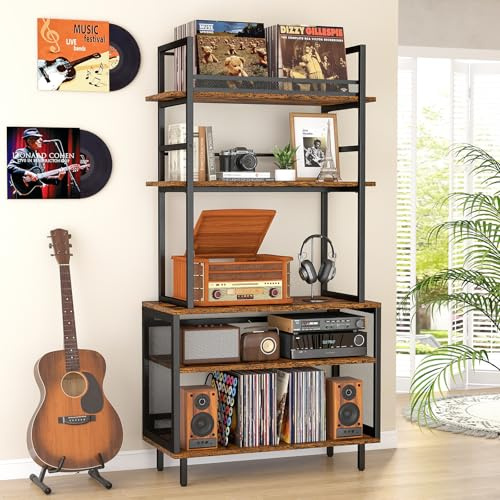 5 Etagen Plattenspieler-Ständer, Schallplattenständer Fasst 400+ Alben | Großer Plattenspieler-Tisch für Vinyl-Schallplatten, CDs, Bücher, Schallplatten-Regal für Wohnzimmer, Schlafzimmer Büro
