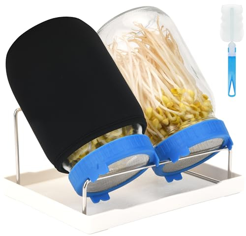[Grande taille] Kit de germination de 2 000 ml, 2 pots de germination, pot à large ouverture avec couvercle en acier inoxydable, kit de culture de germes de 2 000 ml, ensemble de germination de