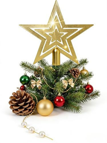 4smile Goldene Hochglanz Weihnachtsbaumspitze, Stabile Christbaumspitze Umweltfreundliche Tannenbaumspitze – Klassische Weihnachtsdeko für Alle Weihnachtsbäume, Familienfreundlich
