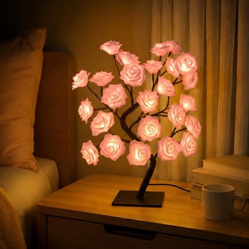 Umllpet Luci a Catena LED a Forma di Rosa 24 LED Alimentate USB, Filo Caldo con Interruttore, Decorative per San Valentino, Matrimoni e Feste, Colore Rosa