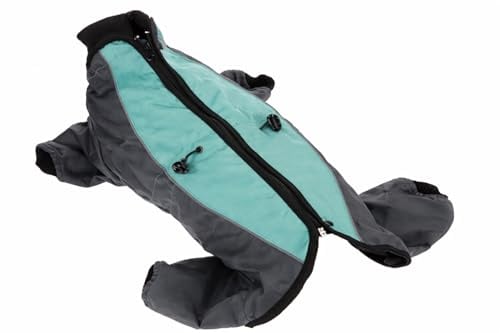 Hundeoverall Mint Größe XL – Hundemantel wasserabweisend mit Fleece-Futter – Warmer Hunderegenmantel mit Beinenschutz und Reflektorstreifen – Wintermantel für Hunde Rückenlänge ca. 40 cm