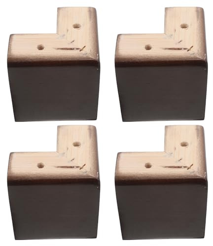 SHINEOFI 4 Pièces Pieds de Meuble en Bois Massif Marron, Forme en L, Structure à Mortaise et Tenon, Robustes et Anti-déformation, Adaptés pour Armoires et Lits, Style Scandinave Naturel