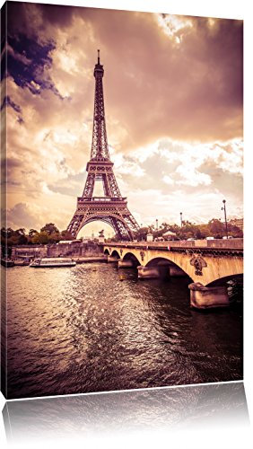 Pixxprint Eiffelturm in Paris, Größe: 60x40cm, Leinwandbild, fertig gespannt, Wandbild, Dekoration, Kunstdruck, kein Poster