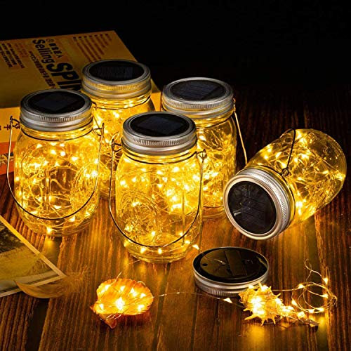 4 Stück Solarlampen für Außen, 30Leds Lichterkette im Einmachglas Warmeweiße Laterne, Mason Jar Lampions Balkon Tischleuchte Dekoration Aussen, Wasserdichte Hängeleuchte für Garten Party Hochzeit