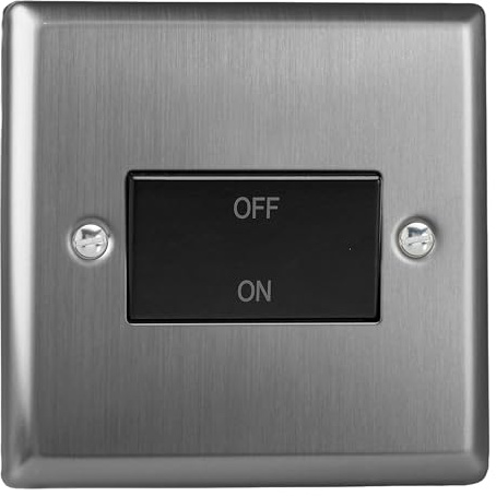 Varilight Fan Isolator Switch - Classic Brushed Steel With Black Rocker, XTFIB
