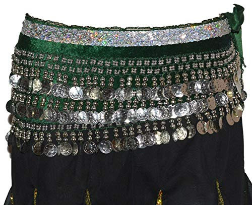 Tanzbekleidung & Accessories Bauchtanz Münzgürtel Samt Hüfttuch Belly Dance Bauchtanzgürtel Karneval Münzen (Dunkelgrün)