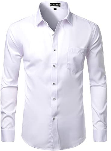 PARKLEES Chemise décontractée à manches longues pour homme avec poche de poitrine, blanc, XL