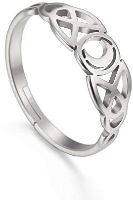 Amaxer Damenring Silber Edelstahl Irish Celtic Moon Ring Verstellbar (Silber)