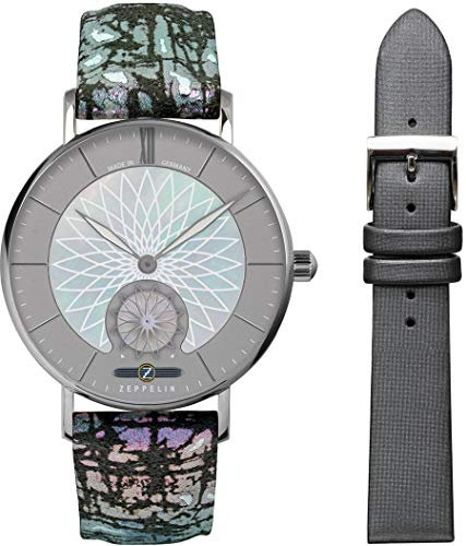 Zeppelin Damenuhr mit Buntem Design Lederband Serie Mandala Quarz Kleine Sekunde 8131-3