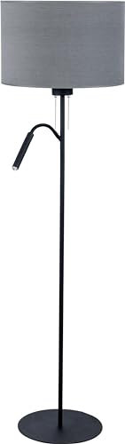Licht-Erlebnisse Stehlampe mit Leselampe Grau Schwarz Stoffschirm 168cm Modern HOTEL Stehleuchte Wohnzimmer