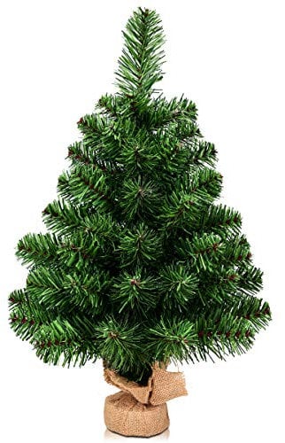 COSTWAY 60 cm Mini künstlicher Weihnachtsbaum, Kleiner Tannenbaum, Tisch-Christbaum mit 67 Spitzen & Zementbasis, Kunstbaum Weihnachten für Weihnachtsdeko, Grün