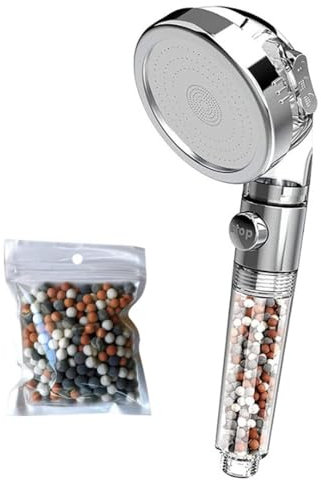 Cabezales de ducha de 3 modos de ahorro de agua con botón de parada de agua, solo bolsa extra de piedras iónicas
