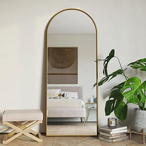 PexFix Ganzkörperspiegel, gewölbt, Bodenspiegel, 162 x 53 cm, Ganzkörperspiegel, anlehnender Spiegel mit Ständer, Gold