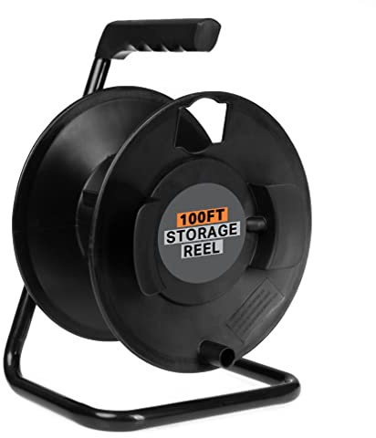 Thonapa Extension Cord Storage Reel, Black - Portable Cable Reel with Metal Stand, Holds Up to 100 Ft of Electrical Cord, Hose, Rope