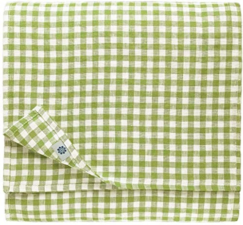 Linen & Cotton Tischdecke Tischtuch Tischwäsche Kariert Landhausstil Estella - 100% Leinen, Weiß Weiss Grun (140 x 250 cm) Quadratische Festliche Frühling/Home Küche Restaurant Cafe Hotel Gastronomie