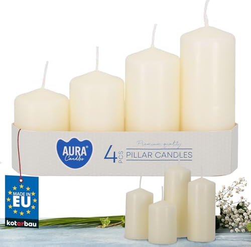 KOTARBAU® Stumpenkerzen Säulenkerzen Blockkerzen Set 4 Stück Ecru