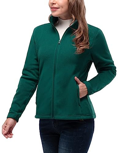 33,000ft Womens Fleece Jackets Ladies Lightweight Warm Full Zip Coat Breathable Microfleece Ladies Sweater Casual Long Sleeve, Ideal for Travelling Outdoor Sport Dark Green L
