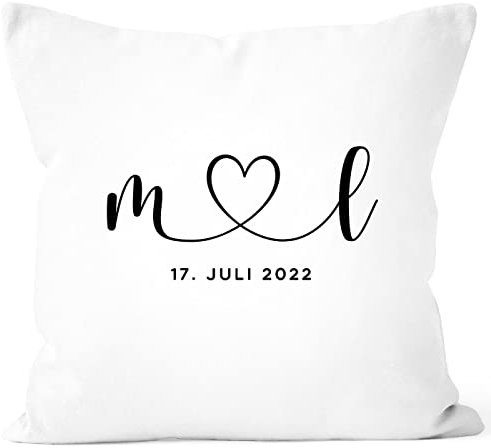 SpecialMe® Kissen-Bezug Hochzeit personalisiert mit Initialen Anfangsbuchstaben und Herz Datum Hochzeitsgeschenk Kissenhülle weiß Standard