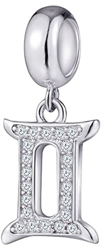 Zwillinge Sternzeichen Charms passen Pandora Geburtstag Armband, 925 Sterling Silber Gemini Zodiac Sign Halskette Anhänger, 12 Horoskop CZ Perlen, Geschenke für Schwester/besten Freund/Mama