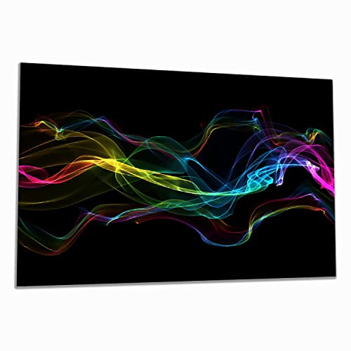 Wallario Herdabdeckplatte/Spritzschutz aus Glas, 1-teilig, 80x52cm, für Ceran- und Induktionsherde, Bunter Rauch vor schwarzem Hintergrund