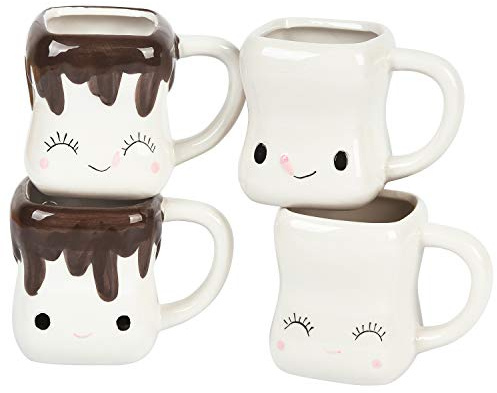 ANUBE Marshmallow-Tassen Set mit 4 niedlichen Tassen mit Griffen, Marshmallow-Tassen für Kinder, heiße Schokolade, Kakaotassen, Geschenk für Weihnachten, Muttertag, 142 ml