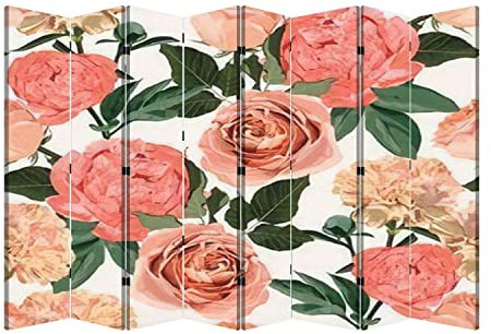 Cloison de séparation pliable pour plus d'intimité - Sans couture - Avec fleurs de pivoine, roses, clous de girofle, fleurs et feuilles - Paravent autonome - Séparateurs de pièce - 8 panneaux