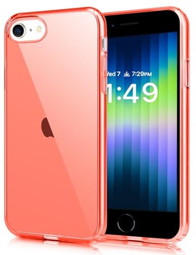 JJGoo Compatible with iPhone SE Case 2022/2020, for iPhone 7 8 Case Clear Soft Transparent Shockproof Protective Slim Thin Bumper Phone Cover for iPhone SE 3 / SE 2, 4.7inch, Red