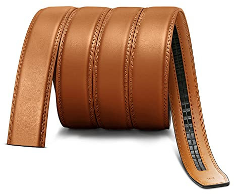 BULLIANT Sangle de Ceinture Hommes Ceintures à Cliquet en Cuir Véritable Largeur 1 3/8,Coupe pour Ajustement(Marron orangé-140cm/36-48 taille réglable)