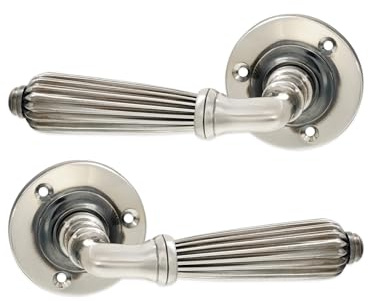 Infinity Decor Reeded Lever Door Handle on Rose Set- Aged Brass & Aged Nickel Mortice Door Handles from Regency Period Style (Aged Nickel)
