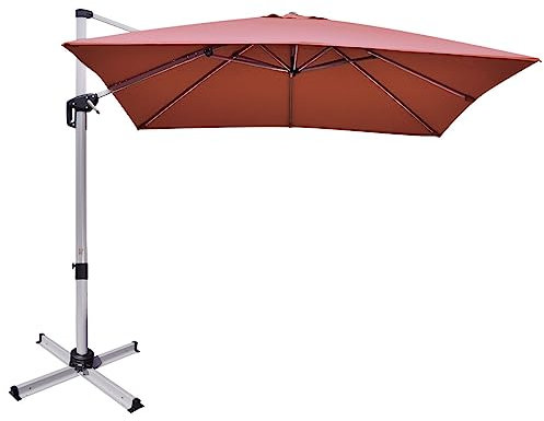 TANGZON 3M Cantilever Garden Parasol, Square Offset Patio Umbrella with Cross Base, Vent Top, Crank Handle, 360° Rotation & Tilt Function, Outdoor 8-Rib Hanging Sun Shade Roma Umbrella (Orange)