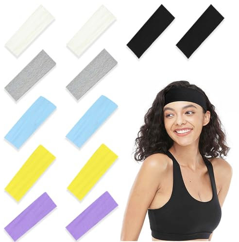 Sport Stirnbänder, 12 Stück 5cm Haarbänder, Stirnband Damen Yoga Stirnbänder Eelastisches Haarband Atmungsakti Schweißband für Damen oder Herren Sport Yoga Laufen Radfahren Fitness Basketball