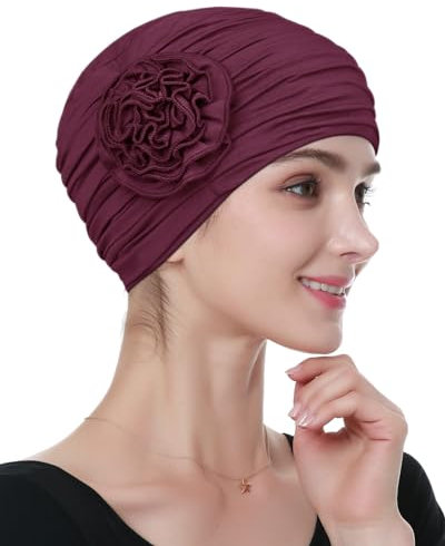 Alnorm Chemo Kopfbedeckung mit Blume Blümchen-Hut Schwarz Rot
