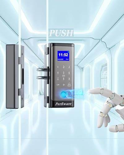 Smart Glass Door Locks,Perfiware Biometric Fingerprint 5in1 Glass Gate Locks LG2215,No Drill Keyless Entry Door Locks,Great for Home,Window,Front Door,Green House,Cabinet,Office,Hotel