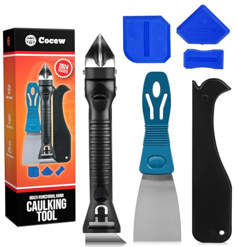 Cocew Silicone Caulking Tool,3 Glass Glue Corner Scrapers,Caulk Remover Tool,Grout Removal Tool with Stainless Steel Head