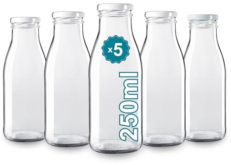 10 Botellas de cristal vacías de 250 ml con tapa - Botellas de cristal para zumo, leche, barbacoa, salsas - Ideal para picnic, bodas y fiestas