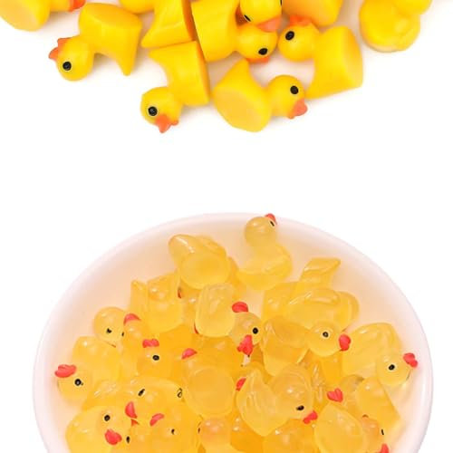 Exbrith 100 Piezas Mini Patos De Resina, Luminosa Patos Miniatura, Fiestas De Cumpleaños Navideñas, Decoraciones De Jardines De Hadas y Paisajismo De Bricolaje, Amarillo